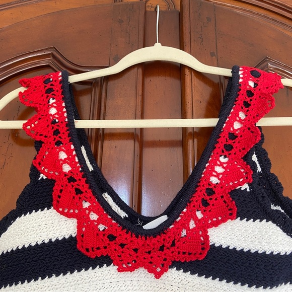 P_Jean by PINKO Crochet Cotton Stripe Knit Tank | Small - Picture 2 of 10